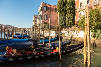 Gondola on Canal Grande in Venice, in a beautiful summer day in Italy