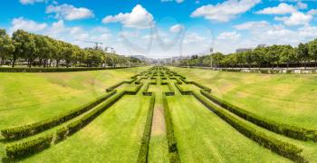 Panorama of Eduardo VII park in Lisbon in a beautiful summer day, Portugal