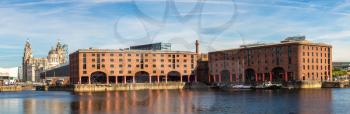 View of Albert Dock in Liverpool in a beautiful summer day, England, United Kingdom
