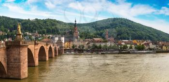 Panorama of Old bridge in Heidelberg in a beautiful summer day, Germany