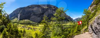 Panorama of Lauterbrunnen Valley in a beautiful summer day, Switzerland