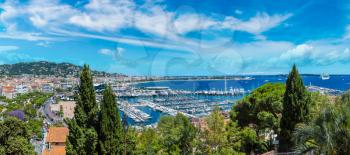 Panoramic view of port in Cannes in a beautiful summer day, France