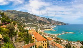 Panoramic view of Menton on french Riviera in a beautiful summer day, France