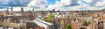 Panoramic aerial view of Gent in a beautiful summer day, Belgium
