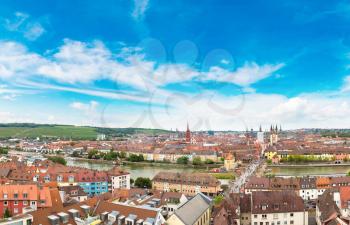 Panoramic aerial view of Wurzburg in a beautiful summer day, Germany