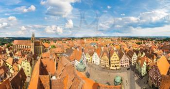 Panoramic aerial view of Rothenburg and church St. James in a beautiful summer day, Germany