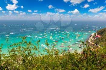 Panoramic aerial view of Koh Lan island, Thailand in a summer day