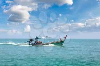 Thai fisherman boat in in Khao Sam Roi Yot National Park, Thailand in a summer day