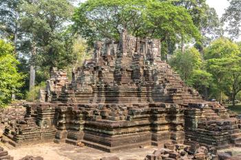 Preah Pithu temple ruins is Khmer ancient temple in complex Angkor Wat in Siem Reap, Cambodia in a summer day