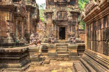 Banteay Srei temple in complex Angkor Wat in Siem Reap, Cambodia in a summer day
