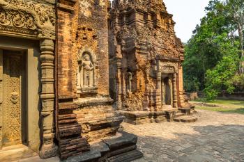 Preah Ko temple in complex Angkor Wat in Siem Reap, Cambodia in a summer day