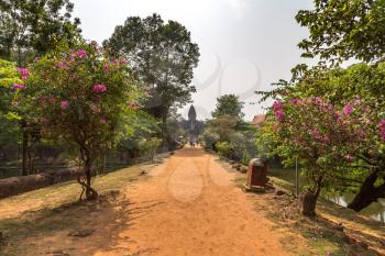 Bakong Prasat temple in complex Angkor Wat in Siem Reap, Cambodia in a summer day