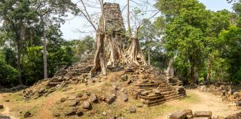 Panorama of Preah Palilay temple ruins is Khmer ancient temple in complex Angkor Wat in Siem Reap, Cambodia in a summer day
