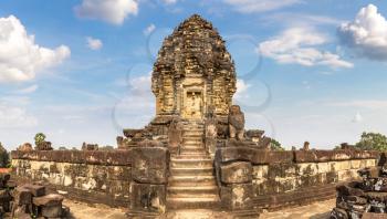 Panorama of Bakong Prasat temple in complex Angkor Wat in Siem Reap, Cambodia in a summer day
