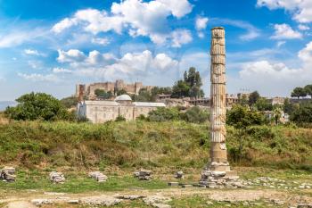 Ruins of Temple of Artemis at Ephesus in a beautiful summer day