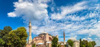 Panorama of Hagia Sophia in Istanbul, Turkey in a beautiful summer day
