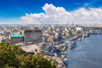 Panoramic view of district Podol in Kiev, Ukraine in a beautiful summer day