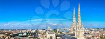 Panoramic aerial view of St. Andrew's Cathedral in Bordeaux in a beautiful summer day, France