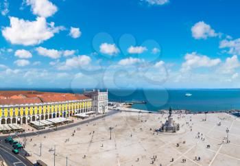Praca do Comercio (Commerce square) and statue of King Jose I in Lisbon in a beautiful summer day, Portugal
