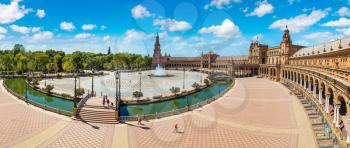 Panorama of Spanish Square (Plaza de Espana) in Sevilla in a beautiful summer day, Spain