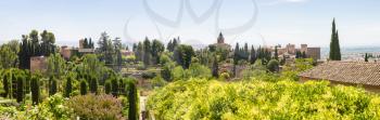 Panoramic aerial view of Granada in a beautiful summer day, Spain