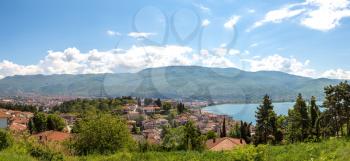 Panorama of Ohrid city and lake Ohrid in a beautiful summer day, Republic of Macedonia