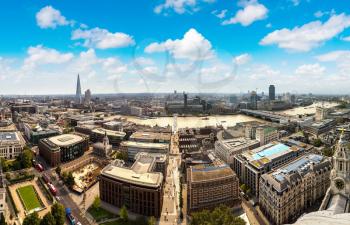 Panoramic aerial view of London and the Shard in a beautiful summer day, England, United Kingdom