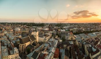 Panoramic view of Lviv in a beautiful summer day, Ukraine