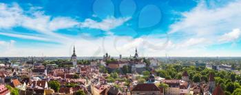 Aerial View of Tallinn Old Town and Toompea Hill in a beautiful summer day, Estonia