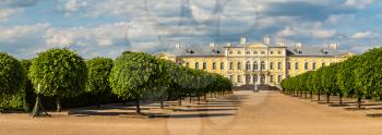 Panorama of Garden in Rundale Palace in a beautiful summer day, Latvia