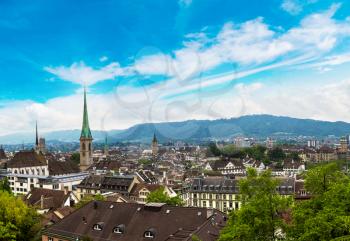 Panoramic aerial view of Zurich in a beautiful summer day, Switzerland