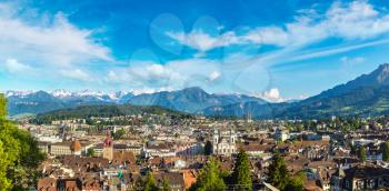 Panoramic aerial view of Lucerne in a beautiful summer day, Switzerland