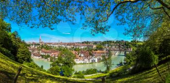 Panoramic view of Bern and Berner Munster cathedral in a beautiful summer day, Switzerland