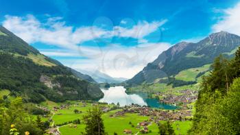 Panorama of Lungern village in a beautiful summer day, Switzerland