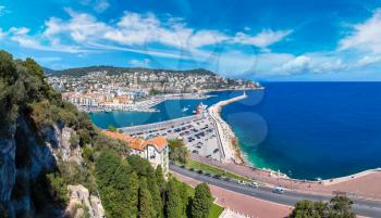 Panoramic aerial view of port in Nice in a beautiful summer day, France