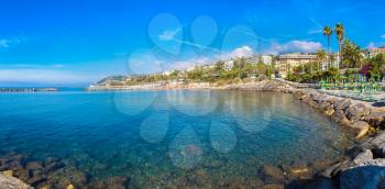 Panorama of Mediterranean coast in San Remo in a beautiful summer day, Italy