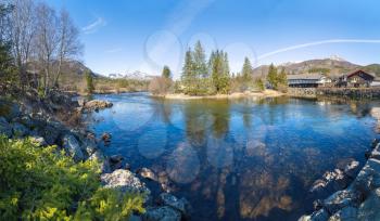 Panorama of River in Norway in a sunny day