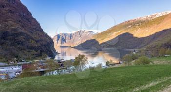 Panorama of Sognefjord in Norway in a sunny day