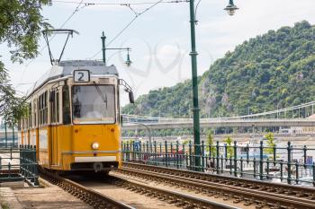 Retro tram in Budapest in Hungary in a beautiful summer day