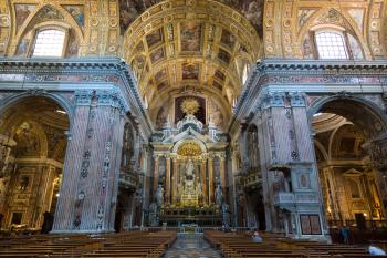 Interior of the New Jesus church (Gesu Nuovo) in Napoli, Italy in a beautiful summer day