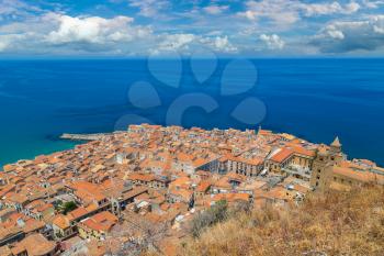 Aerial view of Cefalu in Sicily, Italy in a beautiful summer day