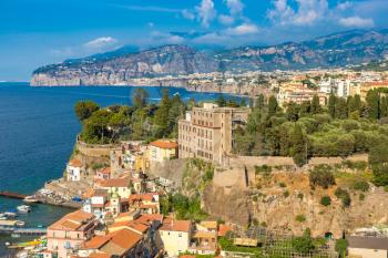 Panoramic aerial view of Sorrento, the Amalfi Coast in Italy in a beautiful summer day