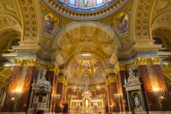 Interior of St. Stephen's Basilica in Budapest, Hungary