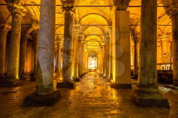 The Basilica Cistern in Istanbul, Turkey in a beautiful summer day