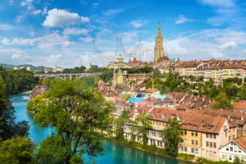 Panoramic view of Bern and Berner Munster cathedral in Switzerland