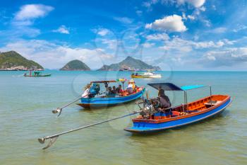 Thai fisherman boat in in Khao Sam Roi Yot National Park, Thailand in a summer day