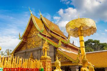 Golden pagoda Wat Phra That Doi Suthep in Chiang Mai, Thailand in a summer day