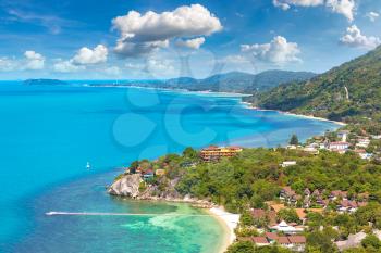 Panoramic aerial view of Koh Phangan island, Thailand in a summer day