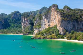 Panoramic aerial view of  Railay Beach, Krabi, Thailand in a summer day
