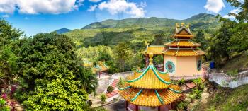 Panorama of Chinese temple on Koh Phangan island, Thailand in a summer day